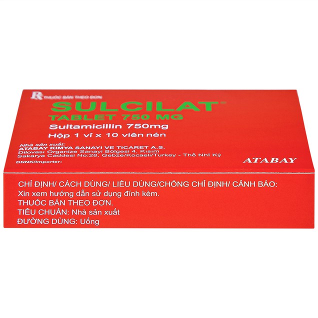 Thuốc Sulcilat 750mg Atabay điều trị viêm xoang, viêm tai giữa (10 viên)