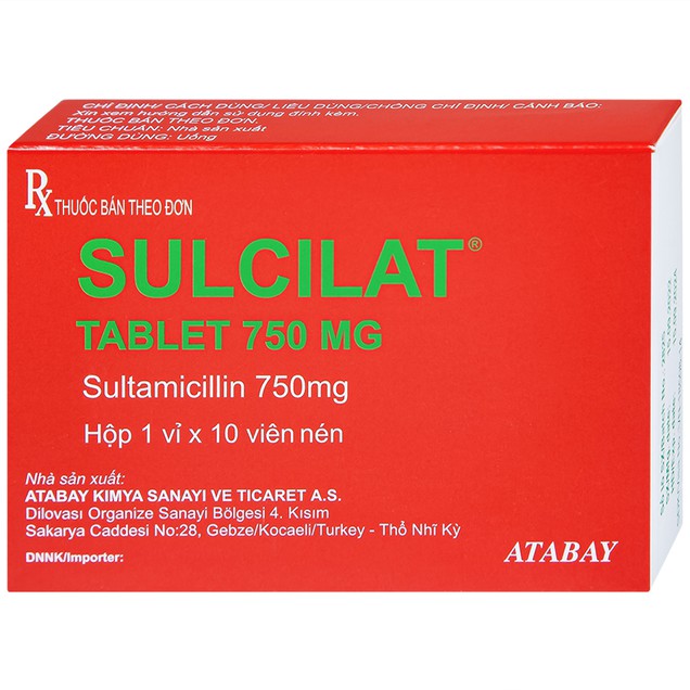 Thuốc Sulcilat 750mg Atabay điều trị viêm xoang, viêm tai giữa (10 viên)