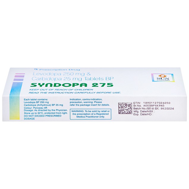 Thuốc Syndopa 275mg Sun Pharma điều trị triệu chứng bệnh parkinson (50 viên)