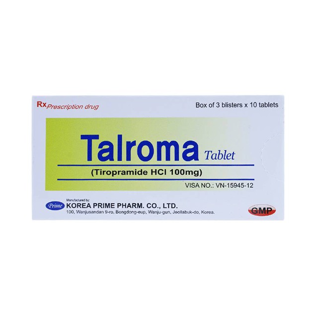 Thuốc Talroma 100mg  Korea Prime Pharma giảm đau do co thắt trong rối loạn trương lực cơ trơn hệ tiêu hóa (30 viên)