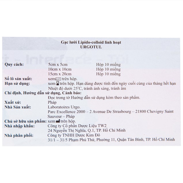 Gạc lưới vô trùng chống dính UrgoTul hỗ trợ băng vết thương (5cm x 5cm - 10 miếng)