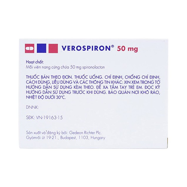 Thuốc Verospiron 50mg Gadeon điều trị tăng huyết áp (3 vỉ x 10 viên)