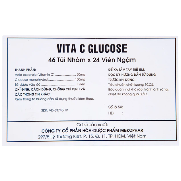 Thuốc ngậm Vita C Glucose Mekophar hỗ trợ bổ sung vitamin C (46 gói x 24 viên)