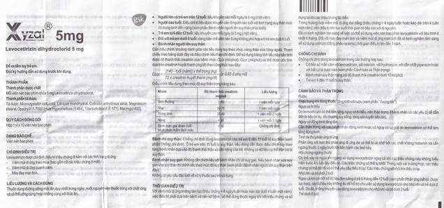 Thuốc Xyzal 5mg GSK giảm viêm mũi dị ứng, mày đay (1 vỉ x 10 viên)