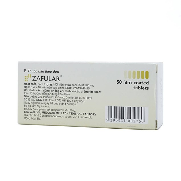 Thuốc Zafular Medochemie điều trị tăng lipid máu (5 vỉ x 10 viên)
