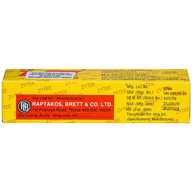 Gel Zytee RB Raptakos sát khuẩn, giảm đau răng, nhiệt miệng (10ml)