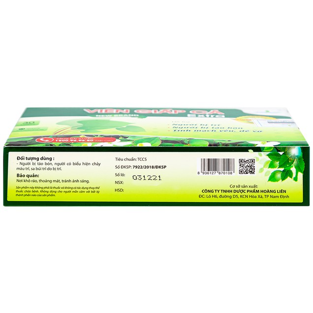 Viên Giấp Cá Extra Hoàng Liên hỗ trợ người bị trĩ, táo bón, tĩnh mạch yếu dễ vỡ (30 viên)