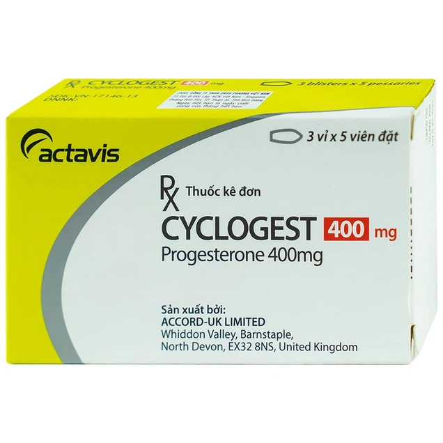 Thuốc đặt Cyclogest 400mg Actavis điều trị tiền kinh nguyệt, trầm cảm sau sinh (3 vỉ x 5 viên)