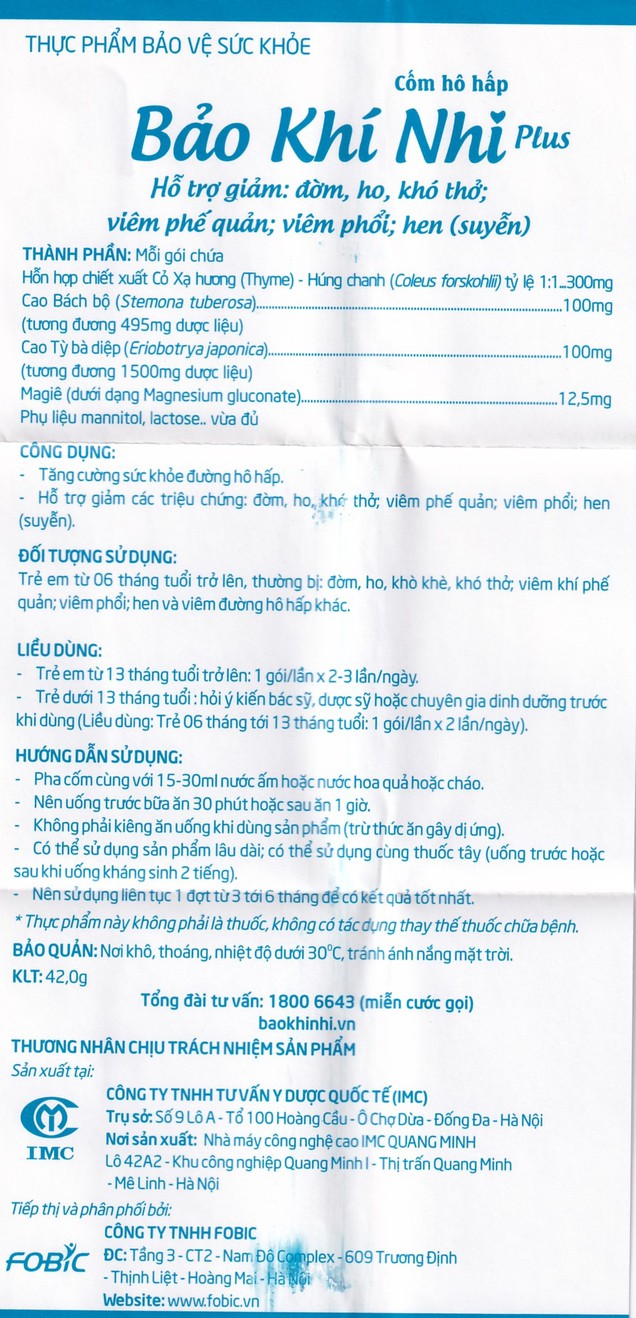 Cốm Bảo Khí Nhi Plus IMC đặc trị viêm phế quản ở trẻ em (3g x 14 gói)