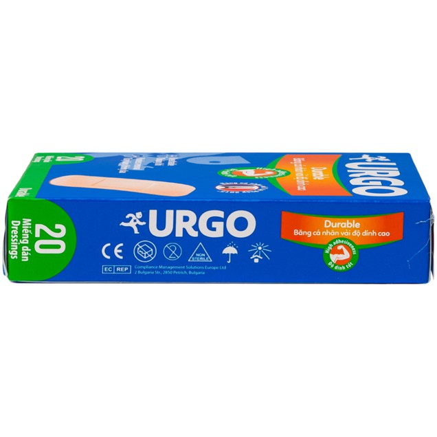 Băng cá nhân vải độ dính cao Urgo Durable dùng để bảo vệ vết thương (20 miếng)