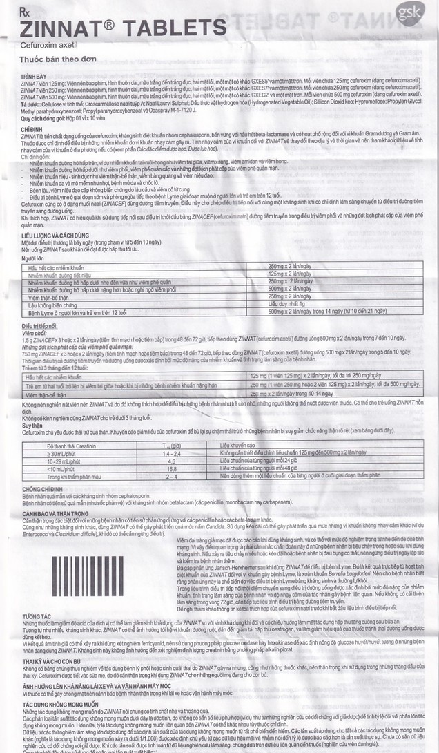 Thuốc Zinnat 125mg GSK điều trị các chứng nhiễm khuẩn (10 viên)