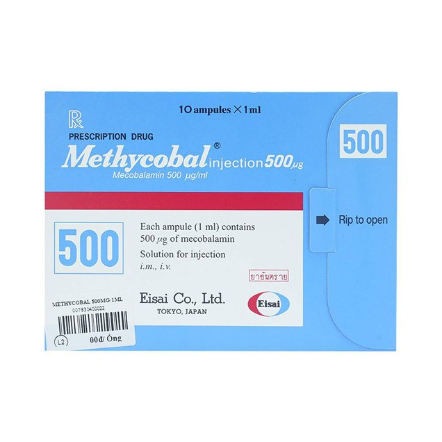 Thuốc Methycobal Injection 500µg Eisai điều trị thiếu máu (10 ống x 1ml)