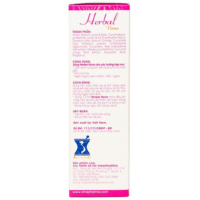 Gel tắm và vệ sinh phụ nữ Herbal Nano Vinapharma giúp vệ sinh vùng kín (105ml)