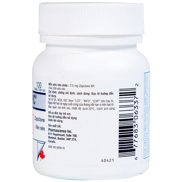 Thuốc Phamzopic 7.5mg Science điều trị rối loạn giấc ngủ (100 viên)