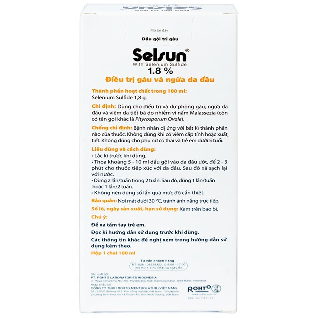 Dầu gội trị gàu Selsun 1,8% Rohto hỗ trợ điều trị gàu và ngứa da đầu (100ml)