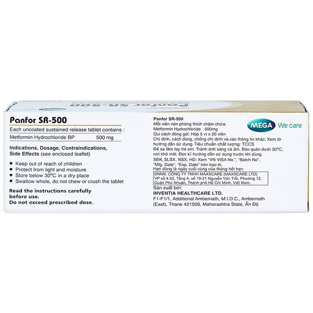 Thuốc Panfor SR-500 Inventia điều trị đái tháo đường (5 vỉ x 20 viên)