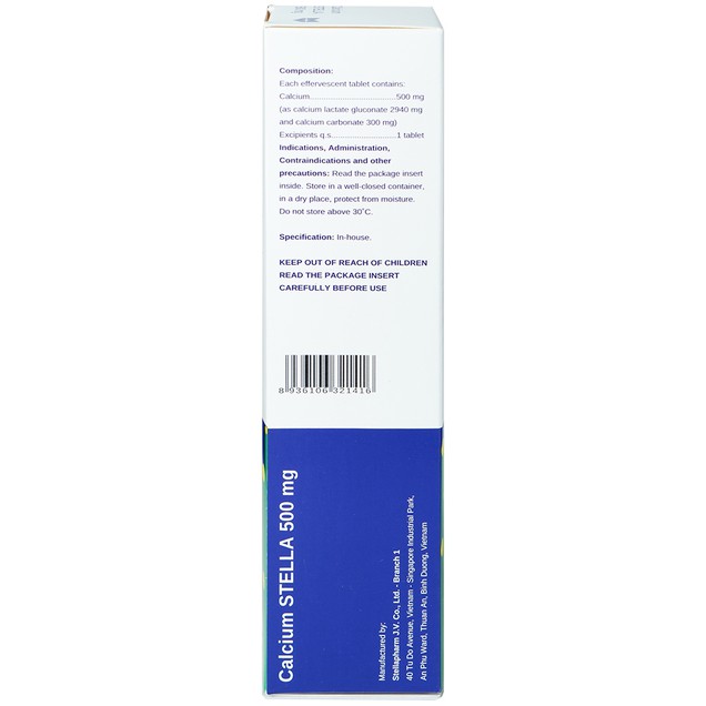 Viên sủi Calcium Stella 500mg hỗ trợ bổ sung calci (20 viên)