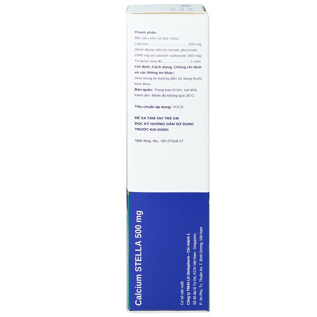 Viên sủi Calcium Stella 500mg hỗ trợ bổ sung calci (20 viên)