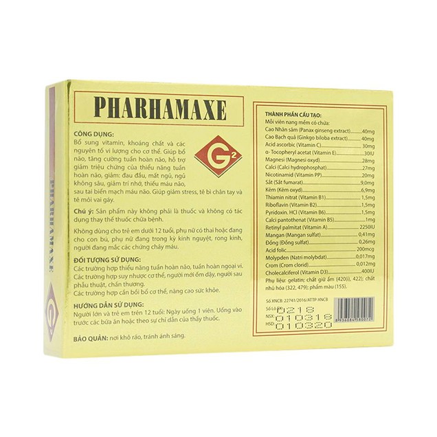 Viên uống Pharhamaxe G2 giúp tăng cường tuần hoàn não (30 viên)