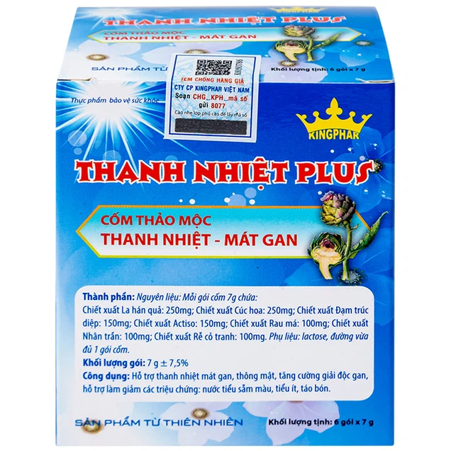 Gói cốm Thanh Nhiệt Plus Kingphar hỗ trợ giải độc, mát gan (7g x 6 gói)
