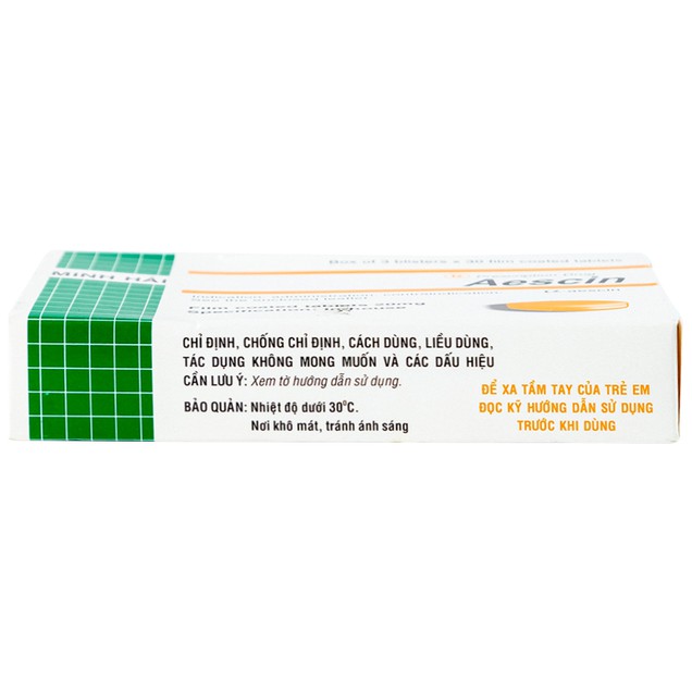 Thuốc Aescin 20mg Minh Hải điều trị thiểu năng tĩnh mạch mãn tính (3 vỉ x 30 viên)