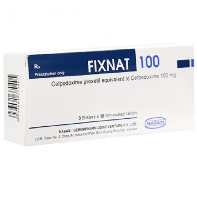 Thuốc Fixnat 100mg Hasan điều trị các bệnh nhiễm trùng (3 vỉ x 10 viên)