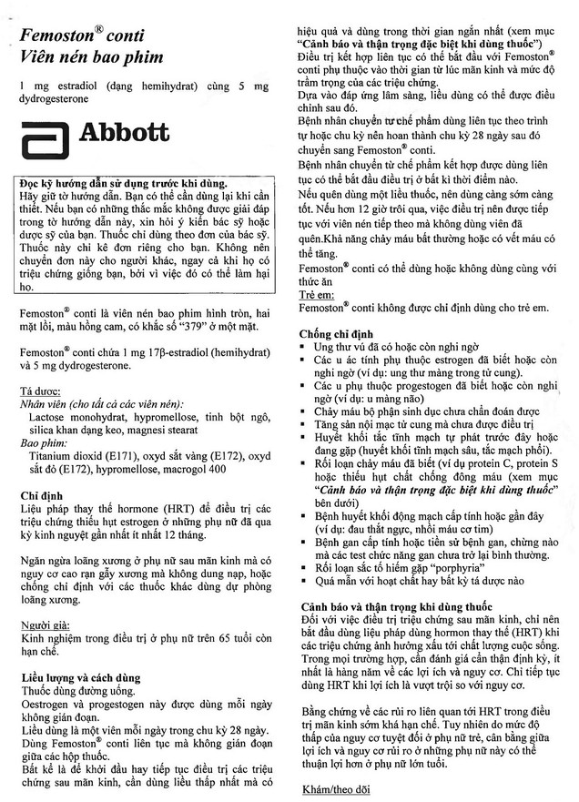 Thuốc Femoston Conti 1mg/5mg Abbott điều trị thiếu hụt estrogen (1 vỉ x 28 viên)
