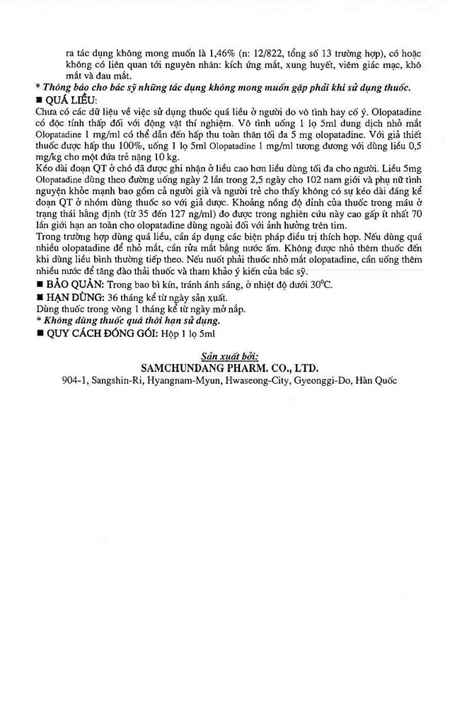 Thuốc nhỏ mắt Olotedin Eye Drops Samchundang Pharm hỗ trợ điều trị viêm kết mạc (5ml)