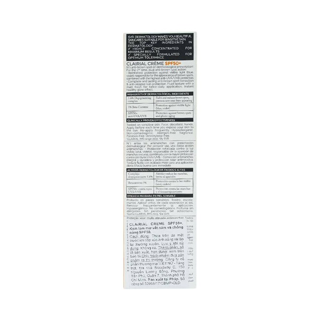 Kem SVR Clairial Creme SPF 50+ làm mờ vết nám và chống nắng (50ml)