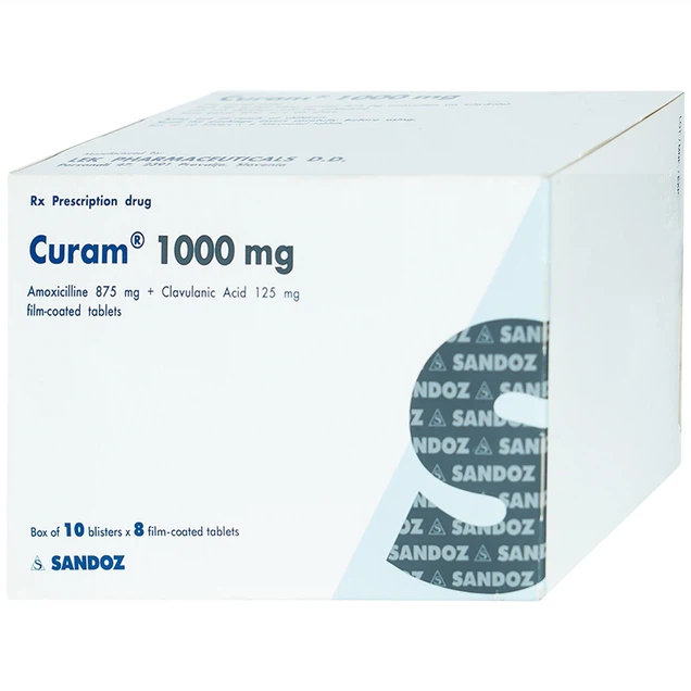 Thuốc Curam 1000mg Sandoz hỗ trợ điều trị nhiễm khuẩn hô hấp (80 viên)