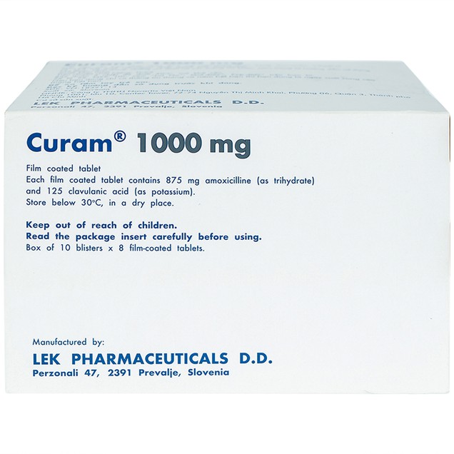 Thuốc Curam 1000mg Sandoz hỗ trợ điều trị nhiễm khuẩn hô hấp (80 viên)