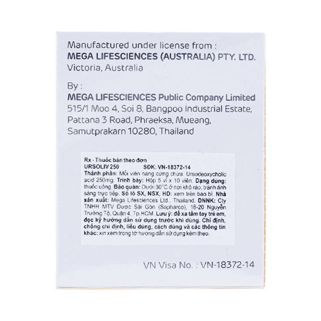 Thuốc Ursoliv 250mg Mega Lifesciences ngăn ngừa, tan sỏi mật (5 vỉ x 10 viên)