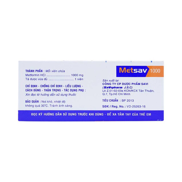 Thuốc Metsav 1000mg Savi điều trị đái tháo đường type 2 (10 vỉ x 10 viên)