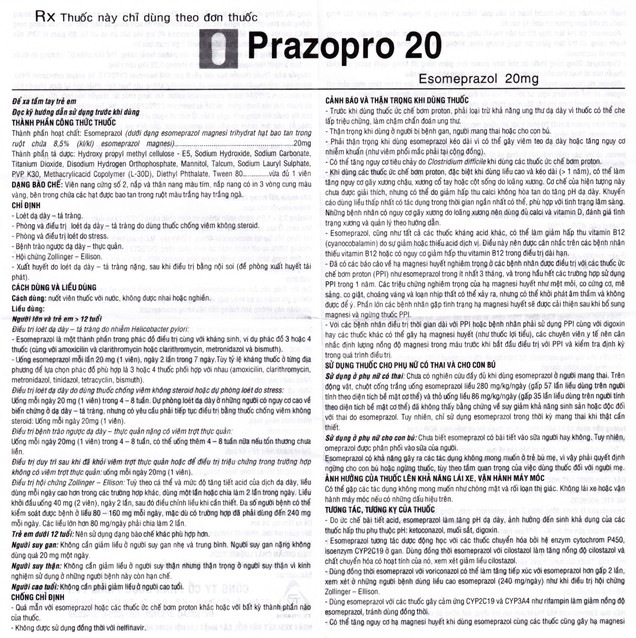 Thuốc Prazo Pro 20mg TV.Pharm điều trị loét dạ dày, tá tràng (2 vỉ x 7 viên)