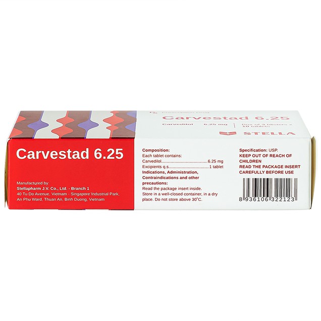 Thuốc Carvestad 6.25mg Stella điều trị tăng huyết áp (3 vỉ x 10 viên)