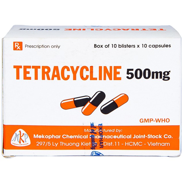 Thuốc Tetracycline 500mg Mekophar điều trị viêm họng, viêm amidan (10 vỉ x 10 viên)