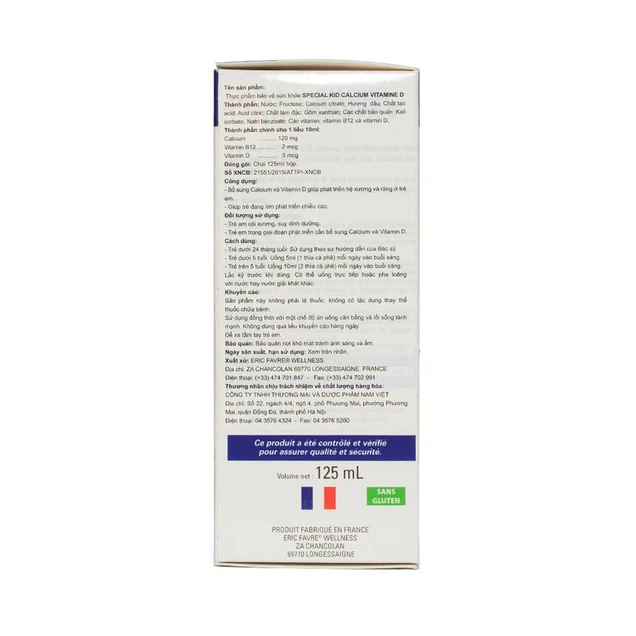 Siro Special Kid Calcium Vitamine D Eric Favre vị dâu hỗ trợ phát triển chiều cao ở trẻ nhỏ (125ml)