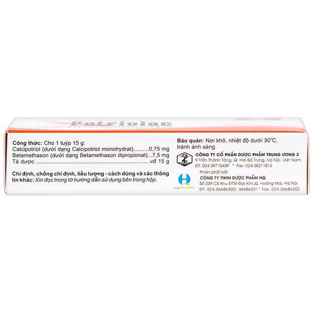 Thuốc mỡ Potriolac TW2 điều trị vảy nến mảng nhẹ và vừa (15g)