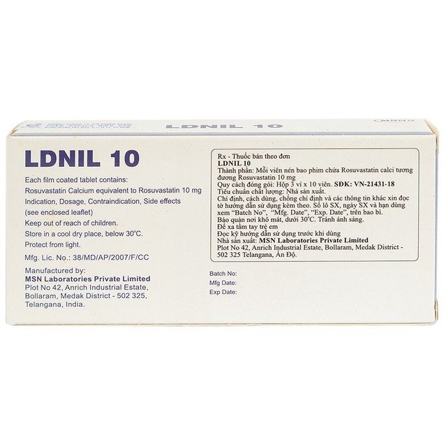Thuốc Ldnil 10mg MSN điều trị tăng cholesterol (3 vỉ x10 viên)