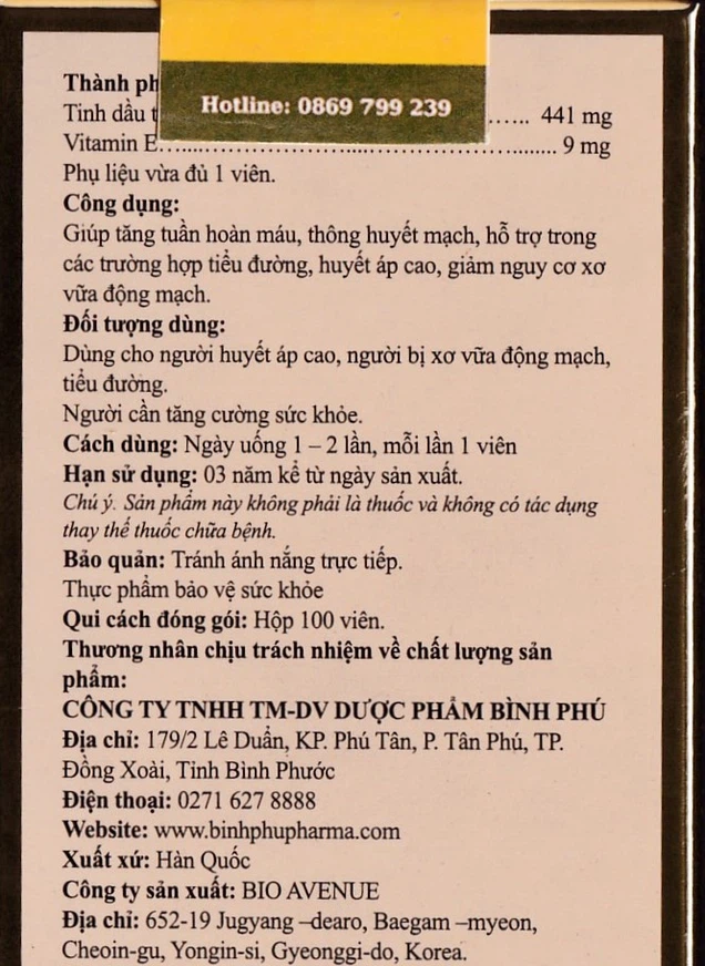 Viên uống BP Golden Pine Bioavenue hỗ trợ tăng tuần hoàn máu, thông huyết mạch (100 viên)