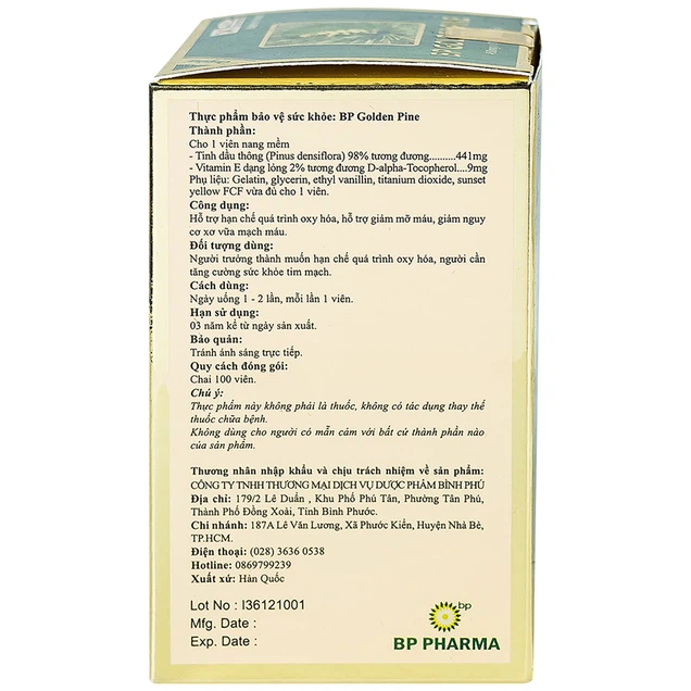 Viên uống BP Golden Pine Bioavenue hỗ trợ tăng tuần hoàn máu, thông huyết mạch (100 viên)