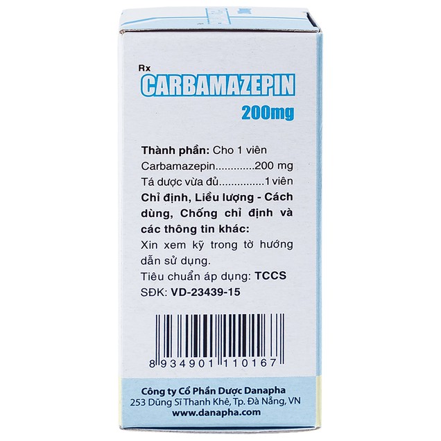 Thuốc Carbamazepin 200mg Danapha điều trị bệnh động kinh (100 viên)