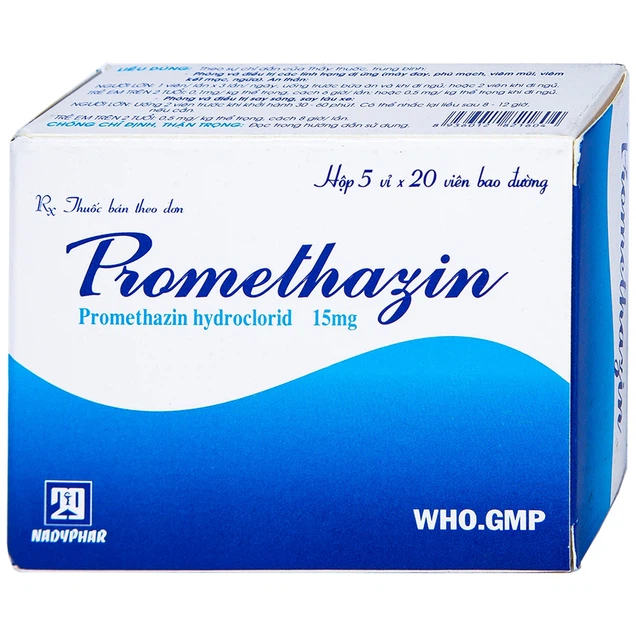 Thuốc Promethazin 15mg Nadyphar điều trị dị ứng, mề đay, chống nôn (5 vỉ x 20 viên)
