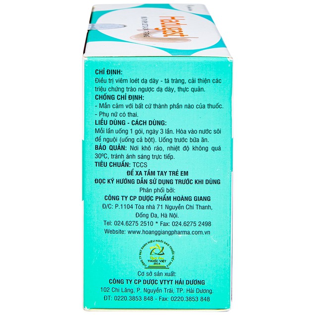 Thuốc bột Hadugast Hải Dương hỗ trợ điều trị viêm loét dạ dày - tá tràng (20 gói x 3g)