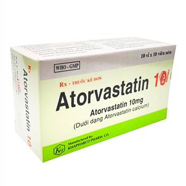 Thuốc Atorvastatin 10 Khánh Hòa giảm cholesterol máu (10 vỉ x 10 viên)