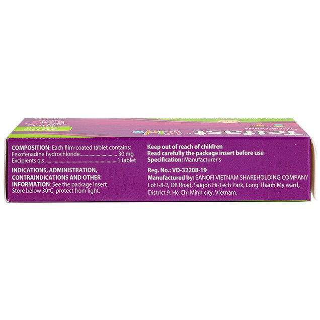 Thuốc Telfast Kids 30mg Sanofi hỗ trợ giảm viêm mũi dị ứng, mày đay cho trẻ em (10 viên)