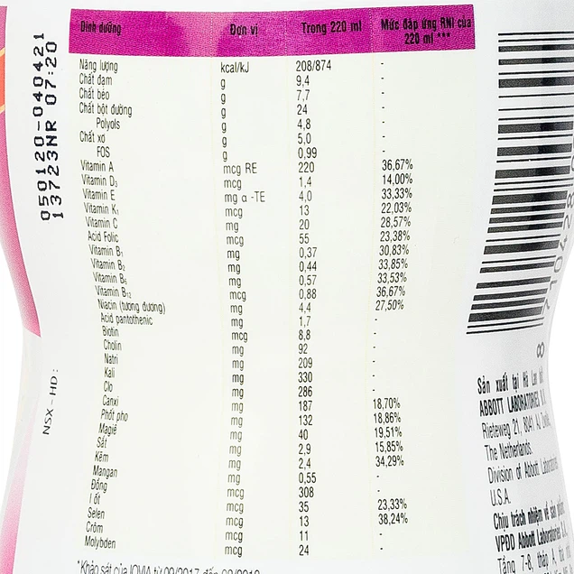 Sữa Glucerna Abbott hương Vani bổ sung dưỡng chất cho người tiểu đường (220ml)