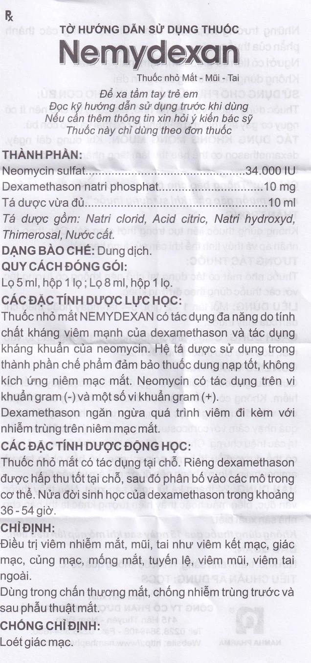 Thuốc nhỏ mắt Nemydexan Nam Hà điều trị nhiễm khuẩn ở mắt (8ml)