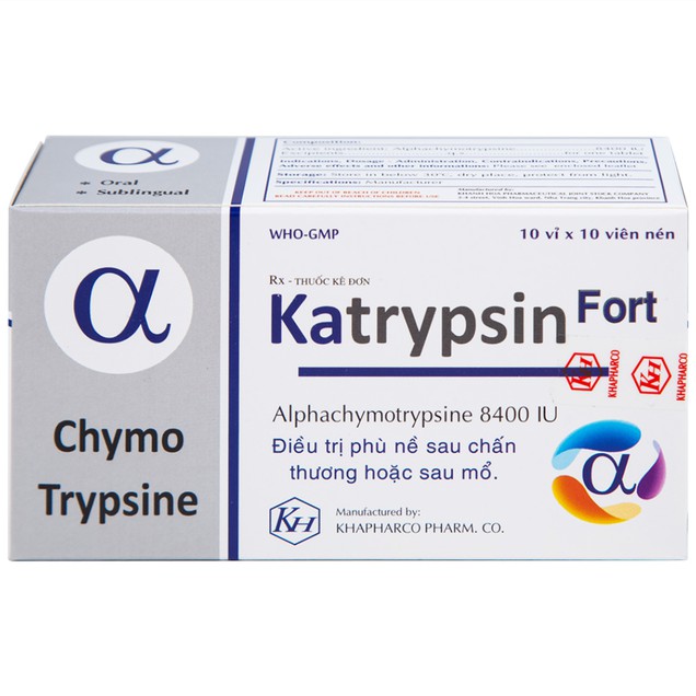Thuốc Katrypsin Fort 8400iu Khánh Hoà điều trị phù nề sau chấn thương (100 viên)