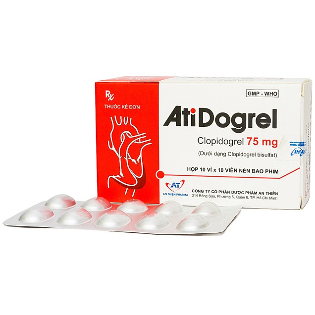 Thuốc AtiDogrel 75mg An Thiên hỗ trợ điều trị sau nhồi máu cơ tim (10 vỉ x 10 viên)